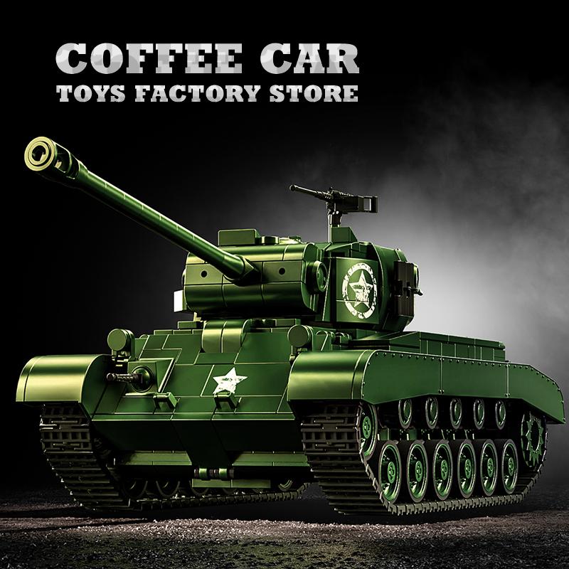 WWII US Army M4 Tank Construction Blocks Puzzle Playthings Collectors M26 Panzer MOC Bricks Military Model Kits Adult Children Birth Date Gifts