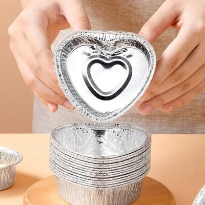 50/125PCS Heart Shaped Tin Foil Box Disposable Egg Tart Mold Family Restaurant Party Baking Dessert Cake Egg Tart Container