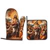 WORSHIPING JESUS Oven Mitts and Pot Holder Sets of 2 for Baking Kitchen Cooking Grilling Resistant Non-Slip Gloves