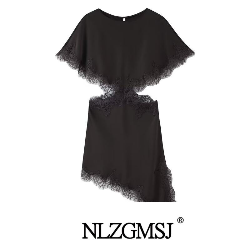Winter 2025 European & American Style Lace Dress - Simple Open Design M