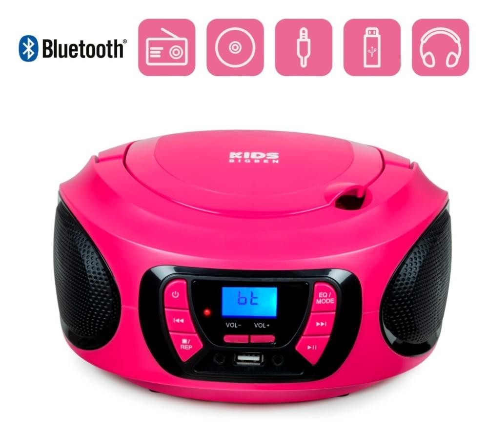 Bigben CD62RSUSBBT - przenośny odtwarzacz CD/MP3, USB z radiem FM i Bluetooth, różowy, BigBen