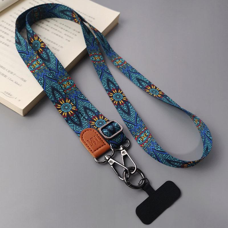 Retro Totem Pattern Crossbody Cell Phone Lanyard Adjustable Hanging Neck Mobile Phone Strap Pendant With Universal Card Gasket