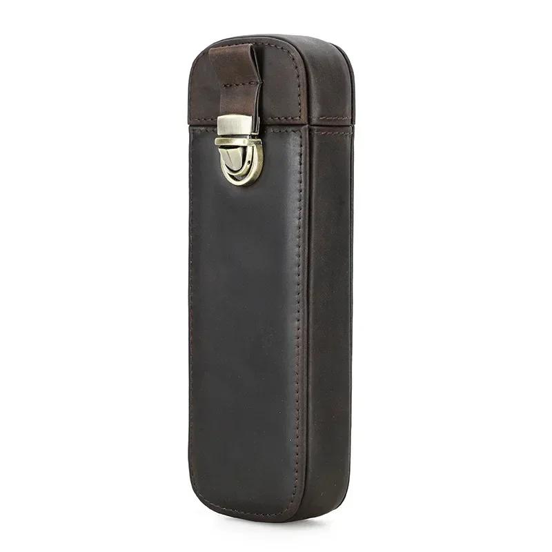 Handmade Retro Horsehide Pencil Case Hand Locked Drawer Style Office Travel 3-pen Storage Box Stationery and Learning Supplies темно-коричневого