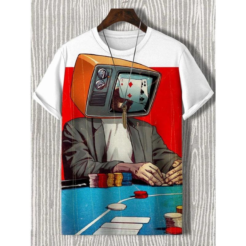 Herren Tier Lustige Katze Bedrucktes T-Shirt Kurzarm T-Shirt Tops 3D-Druck O-Ausschnitt Shirts Party Sommer Lässig Herrenbekleidung
