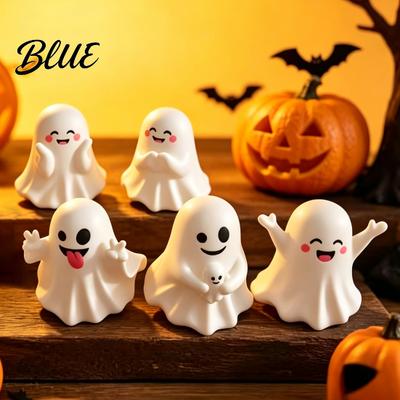 Cute Ghost Figurine Halloween Figurine Mini Cartoon Statue Little Spooky Small Vinyl Statue Desktop Ornament for Tiered Tray Home Table Decor Matte