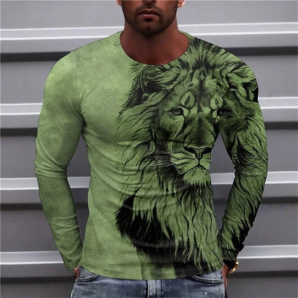 2023 Autumn Plus Size O-Neck Long Sleeve T-shirt Men's Clothing Men's T-shirt 3D Animal Print Top Casual Street Vintage T-shirt