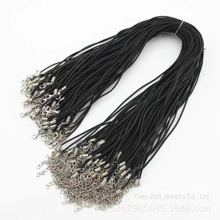 

Корейское ожерелье ручной работы из черной кожи с подвеской и застежкой-карабином