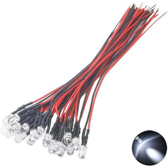 20pcs 12 Volt 5mm Blue Blinking LED Lights Emitting Diodes Pre Wired 7.9 inch DC 12v LED Light Clear Lens Small LED Lamps DIY Lighting Projects