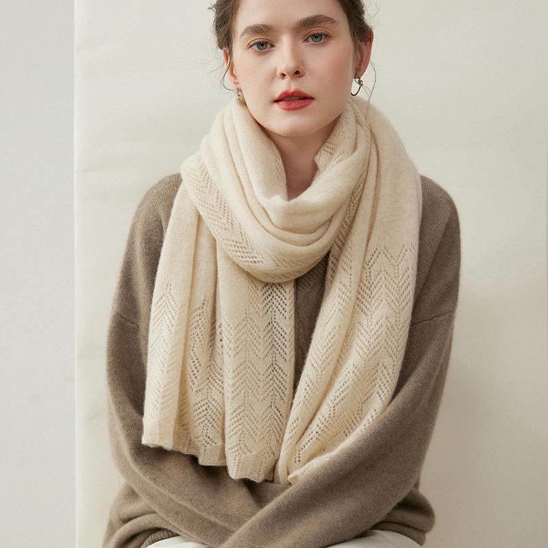 Women's 100% Pure Cashmere Hollow Knitted Scarf - Warm & Fashionable for Autumn/Winter