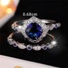 2pcs Female  Color Blue Zircon Stone Ring Set Vintage Bridal Wedding Bands Party Jewelry For Women