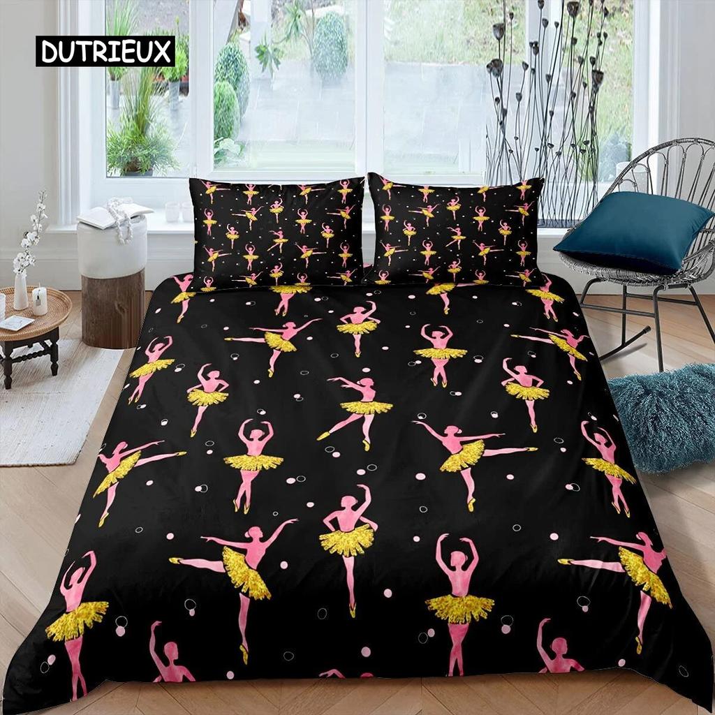 Ballet Dancer Duvet Cover Set Cartoon Dancer Girly Bedding Set Beauty Ballet Quilt Cover Twin Queen King Microfiber Bedclothes Three Piece Set