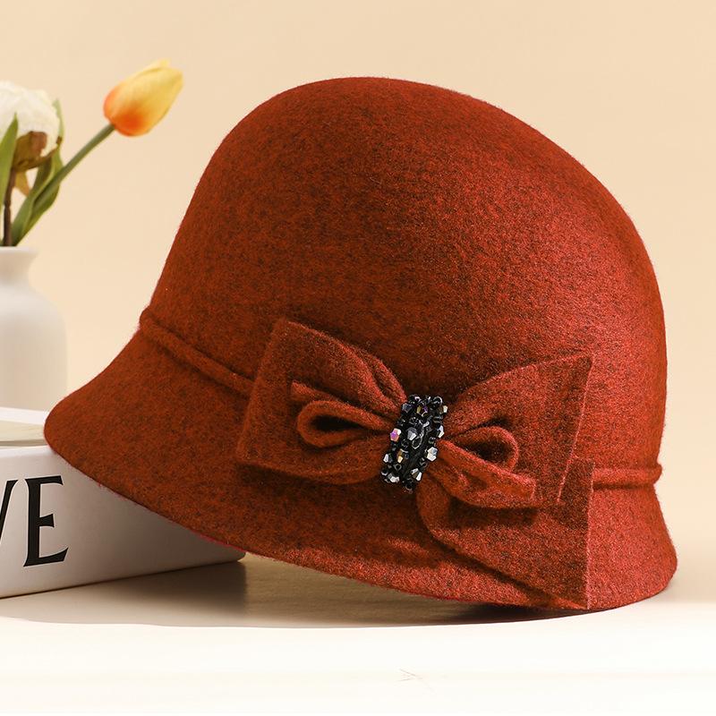 Top Hat Women's Autumn and Winter Wool Retro Woolen Hat Dome Fashion Versatile Basin Hat Outdoor Warm Bucket Hat