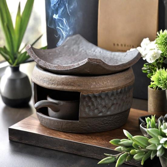 Keramischer Teewärmer Aromatherapie Kerzendiffusor zum Erwärmen von Teekannen Heim Büro Meditationsdekor Retro-Stil Atmosphärenverstärker