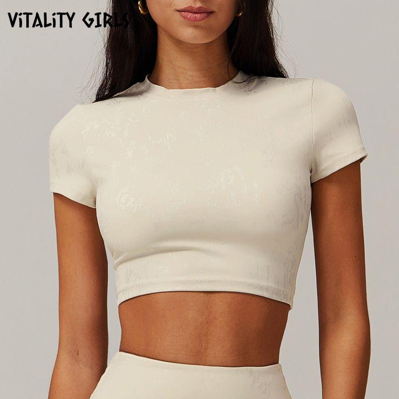 

Vitality Girls Quick-Drying Dance Midriff Outfit Tight Short Sleeve Women s Running Sports Breathable T-shirt Silm Slim Looking Fog apricot S