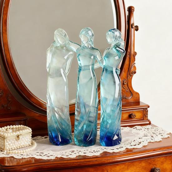 Goddess Figurine Resin Tinted Goddess of Hope Sisters Sculpture Transparent Gradient Blue Woman Statue for Table Mantel Bookshelf Decor