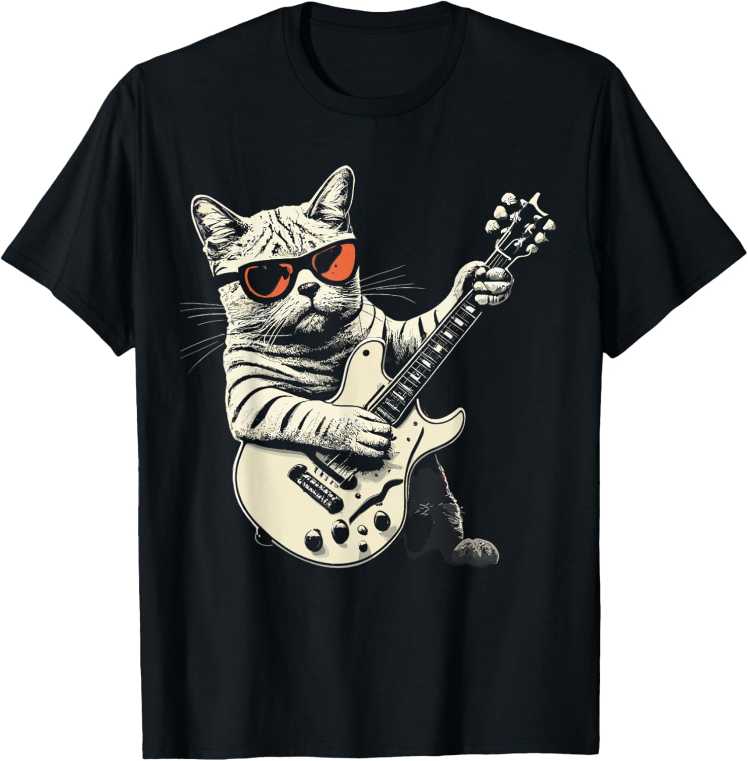 

Funny Guitar Cat Rock Humorous Kitty Lover Cat Playing Guitar T-Shirt Graphic Tee Cute Musical Rock Comics Kitten Outfits Gift 4XL