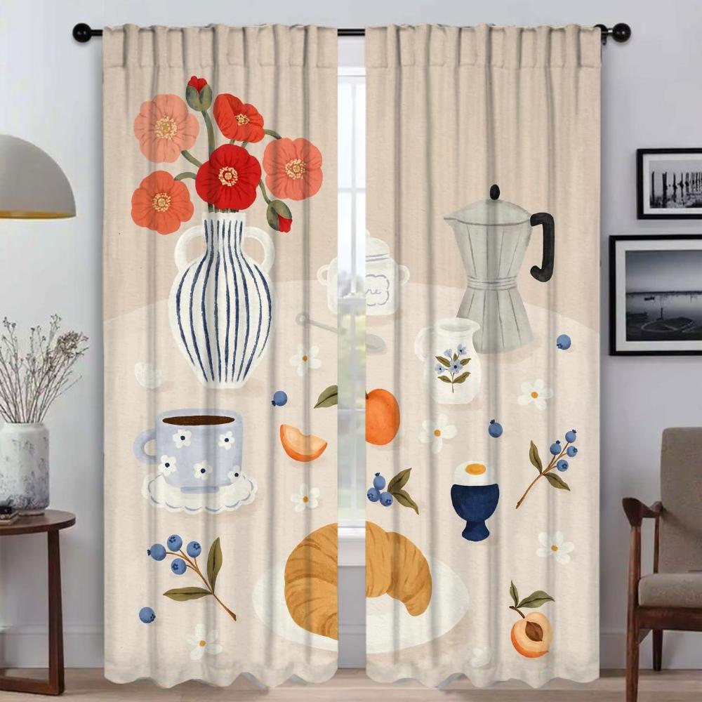 Pink Tea Party Curtains for Living Room Curtain for Room 2 Panel Partition Home Interior Curtains Halloween Decoration Shades