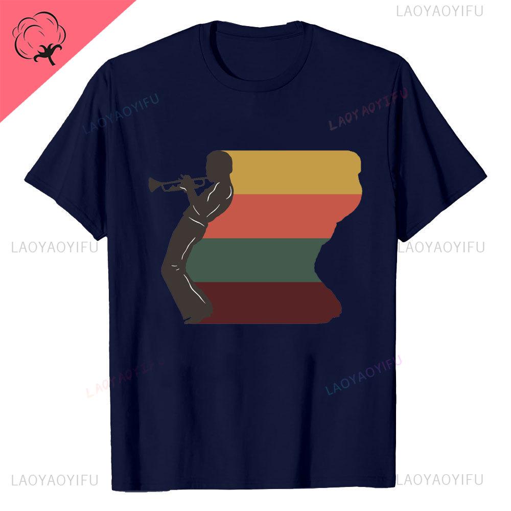 Retro Miles Davis Trumpet T Shirts Casual Tee Shirt Blue Music Gift Short Sleeve Oneck Novelty Funny Printed Classical TShirt