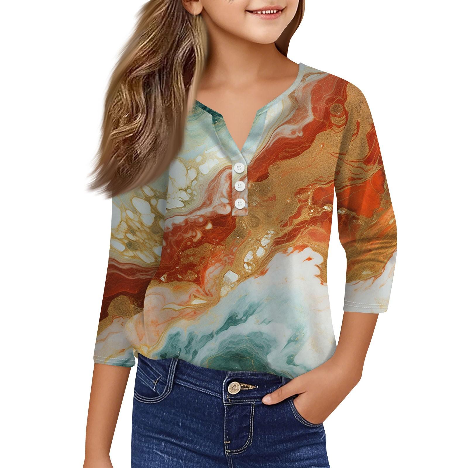 

Повседневные модные топы для девочек с принтом, футболка с семью рукавами и пуговицами 160 жёлтый