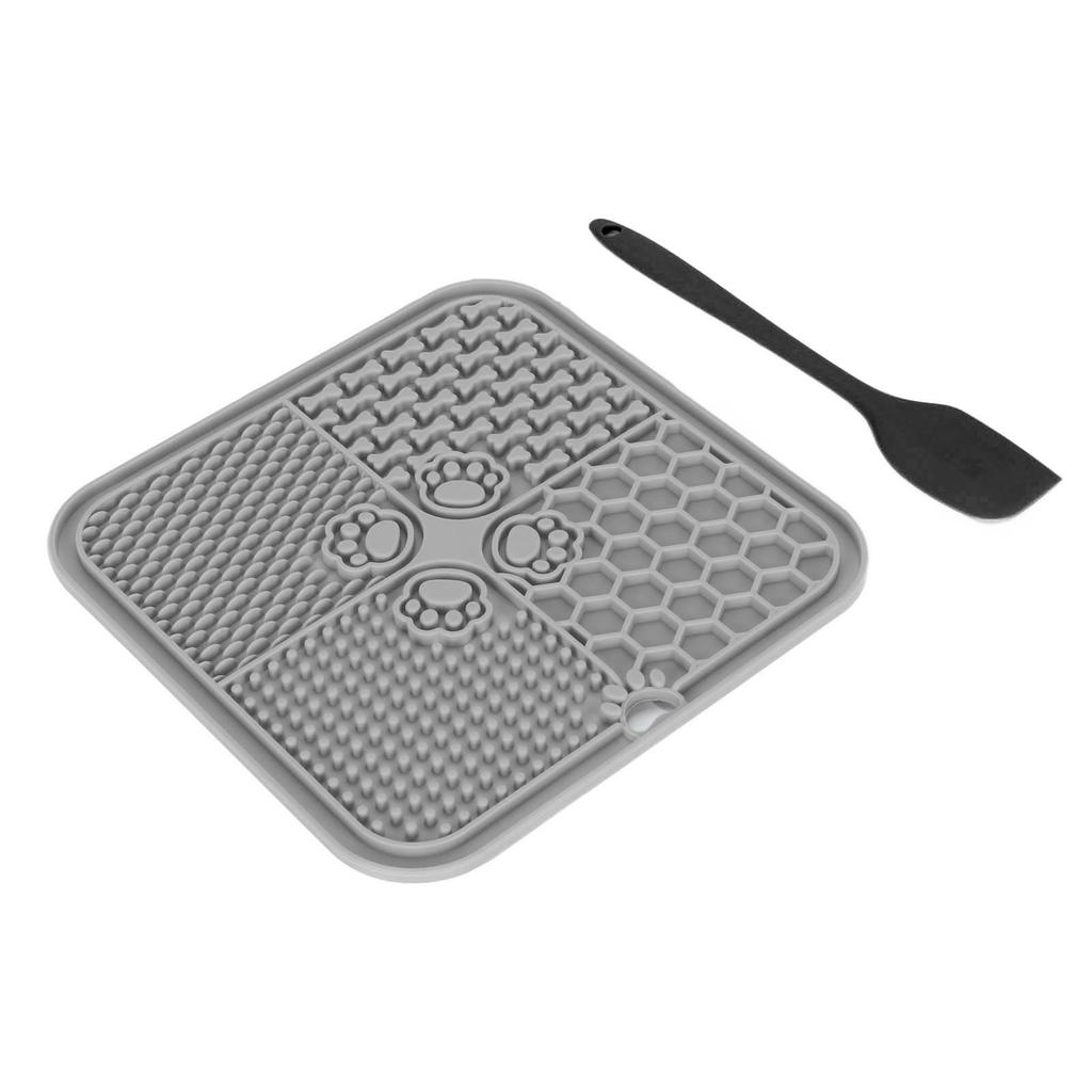 Pet Licking Mat Prevent Choking Silicone Dog Slow Feeder Pad with Suction Cups for Puppy Cats Gray