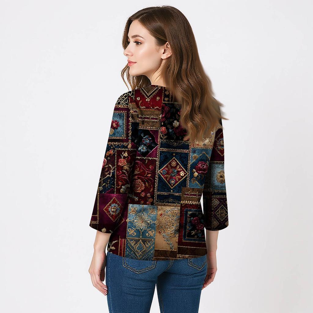 Dámské košile s 3/4 rukávem Topy s výstřihem do V Topy pro volný čas Základní trička Halenka Volné topy