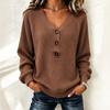 Damen Freizeit V-Ausschnitt Knopfleiste Langarm Pullover für Herbst Winter Alltagsmode