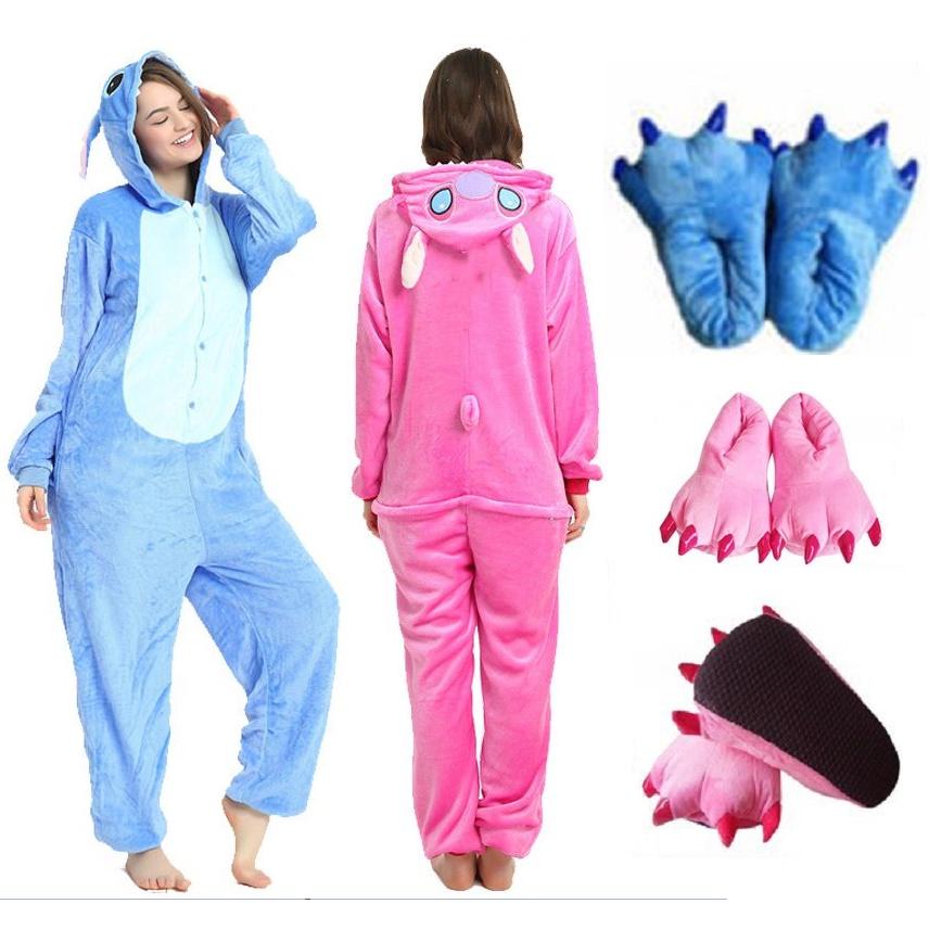 Stitch Flannel Hooded Jumpsuit Pajamas Perfect For Winter And Halloween Cosplay