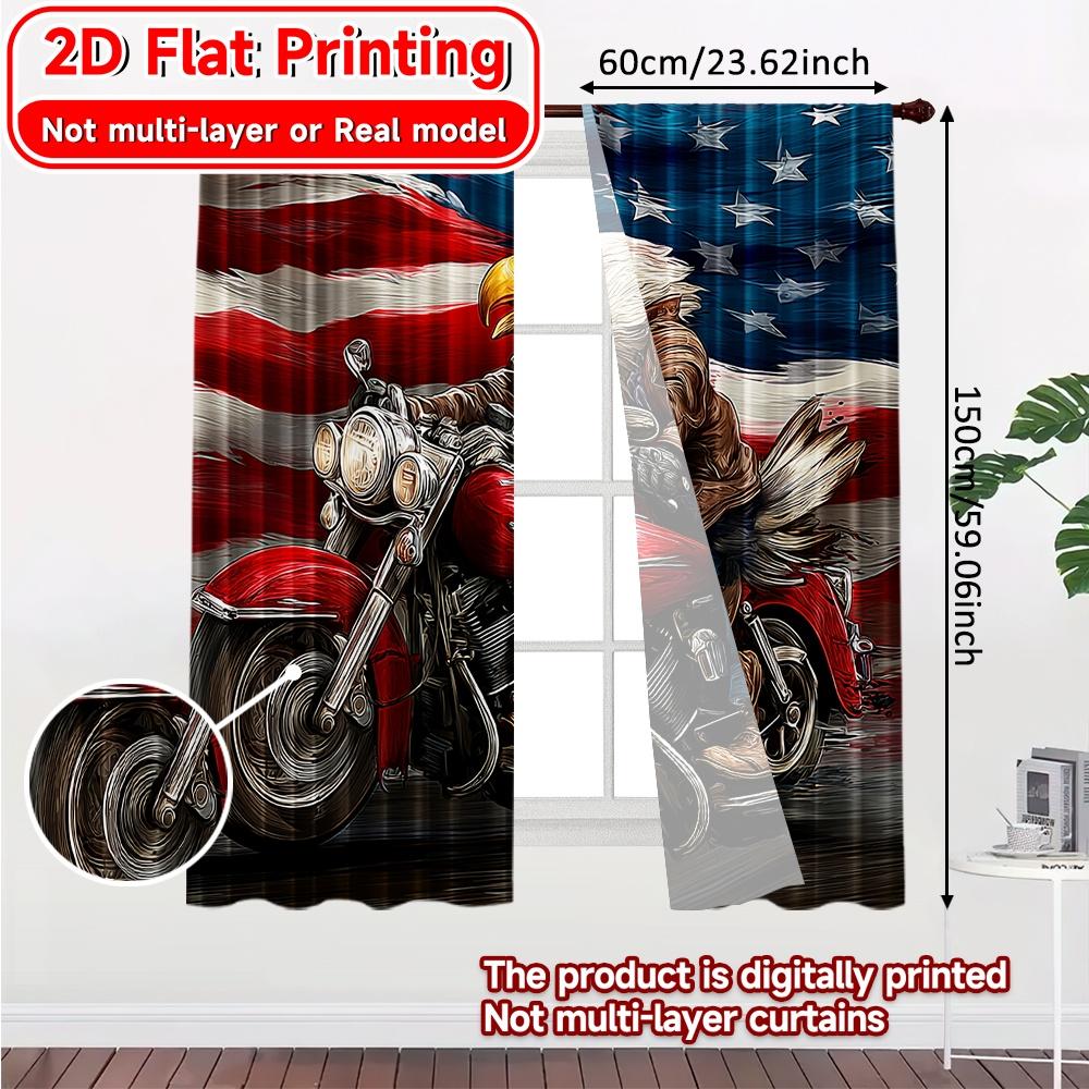 2D FLAT PRINTING 2pcs Curtains (Without Rod) American Eagle On Motorcycle Valentine Is Day Festival Popular Curtains&Drapes