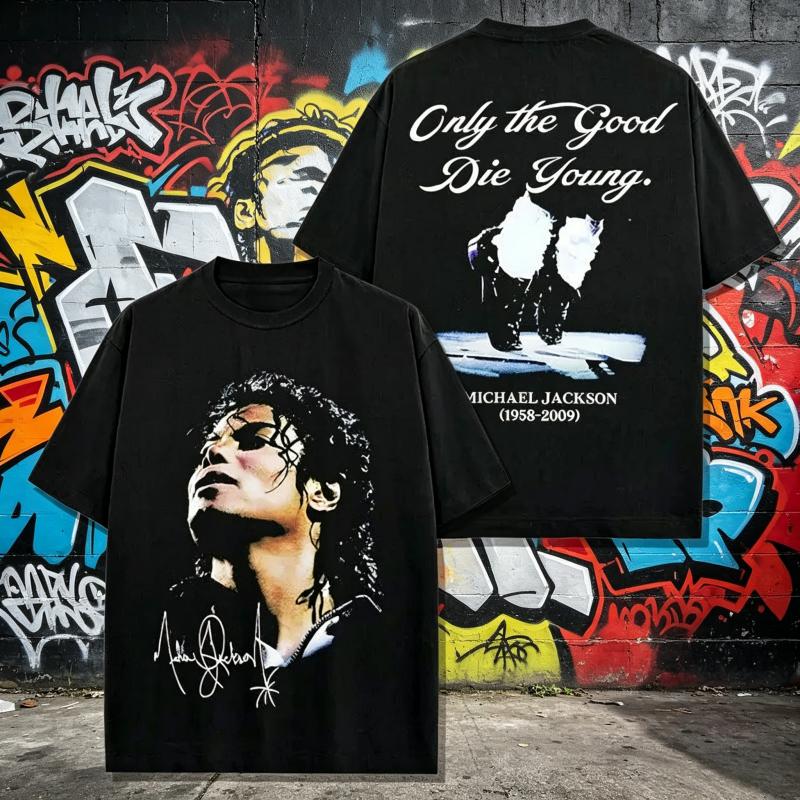 Retro Michael Jackson Double Sided Portrait Tee 90s Pop Hip Hop Streetwear Unisex Short Sleeve Nostalgic Singer Fan T Shirt Y2k