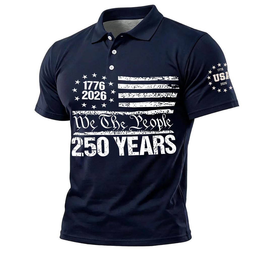 Men's Short Sleeve Polo Shirt 1776 2026 We The 250 Years Print Classic Fit Button Down Collar Top