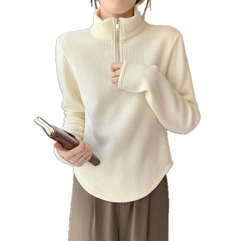 Dames Plus Size Geribbelde Halve Rits Basislaag Top - Figuurcorrigerende Losse Pasvorm voor Herfst/Winter