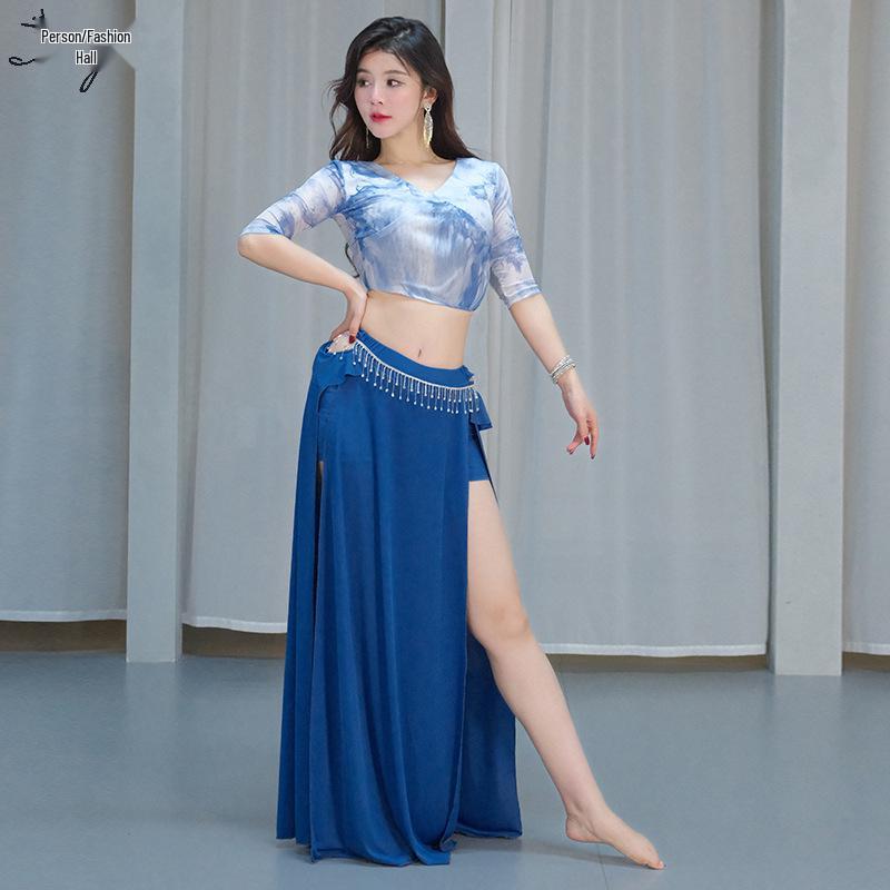 Oriental Mesh Print Belly Dance Performance Dress Set for Women