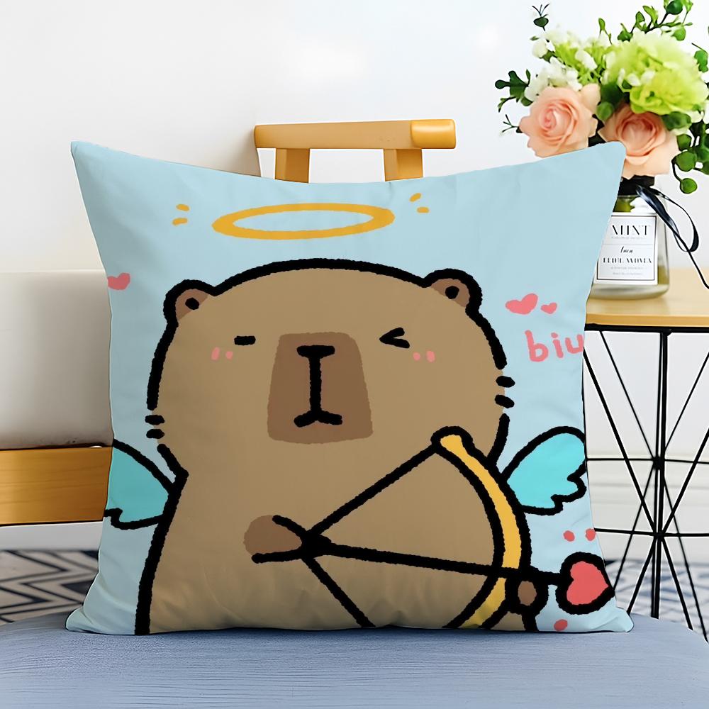 Capybara Cartoon Cute Cushion Cover Washable Linen comfort Soft for Sofa Bed Cozy Home Room Decor