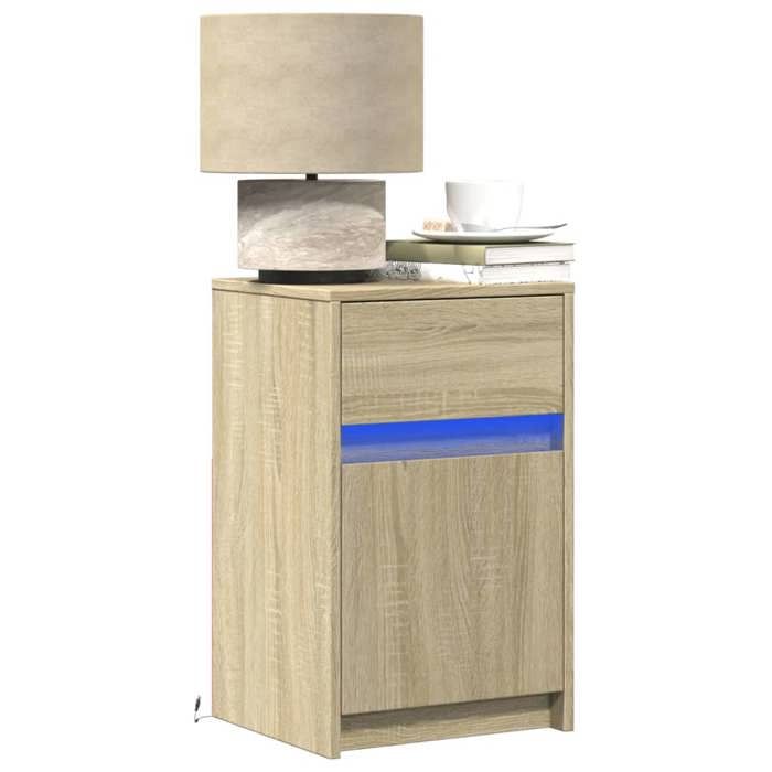 VidaXL Bedside Cabinet with LED Lights Sonoma Oak, Side Table, Bedside Cabinet, Bedroom Side Table, 852002