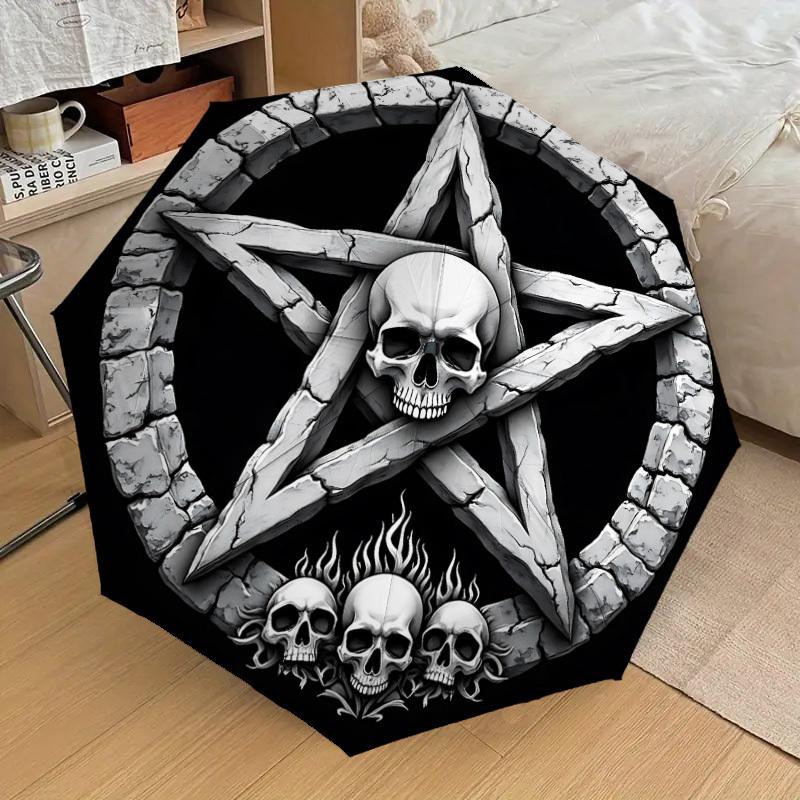 1PC Skull Star Umbrella-8-Rib Reinforced, Automatic Open, Lightweight & Durable, Cute Fashion Accessory for Outdoor-F2659