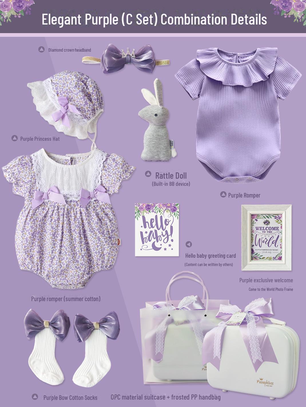 

Подарочная коробка для малышей Little Princess: Комплект из чистого хлопка фиолетового цвета для новорожденных девочек Size 59 (Newborn - 1 month)