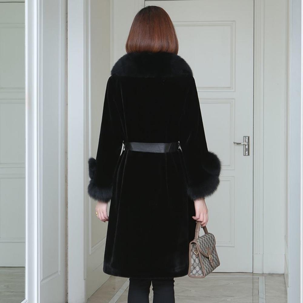 Winter Imitation Fox Fur Collar Fur Coat for Mothers Light Luxury Style High-end Temperament Warm Furry Coat