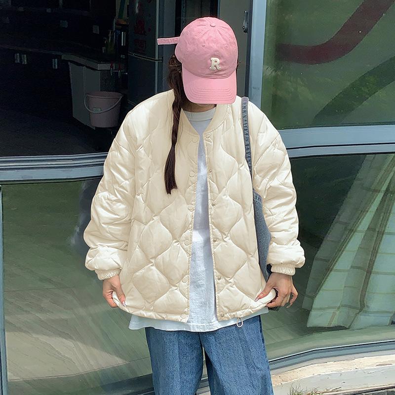 

Winter diamond lattice down cotton jacket women s 2025 new Korean version of lazy wind padded thickened cotton jacket padded jacket trend XL