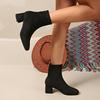Leopard Print Square Toe Thick Heel Fashion Women's Boots Suede Autumn and Winter High Heels Short Boots Plus Size 35-43