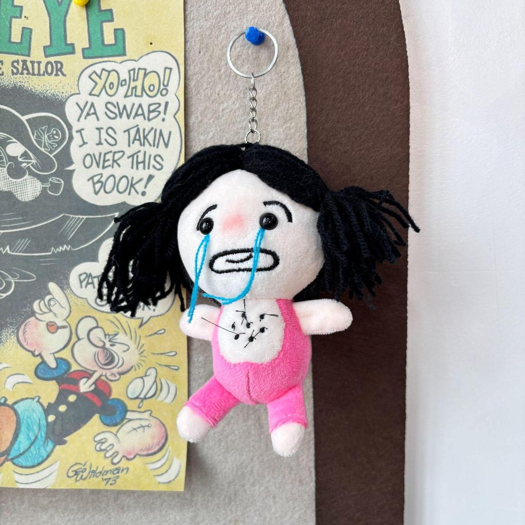 Cute Crying Girl Strongman Pendant Plush Toy Keychain Charm