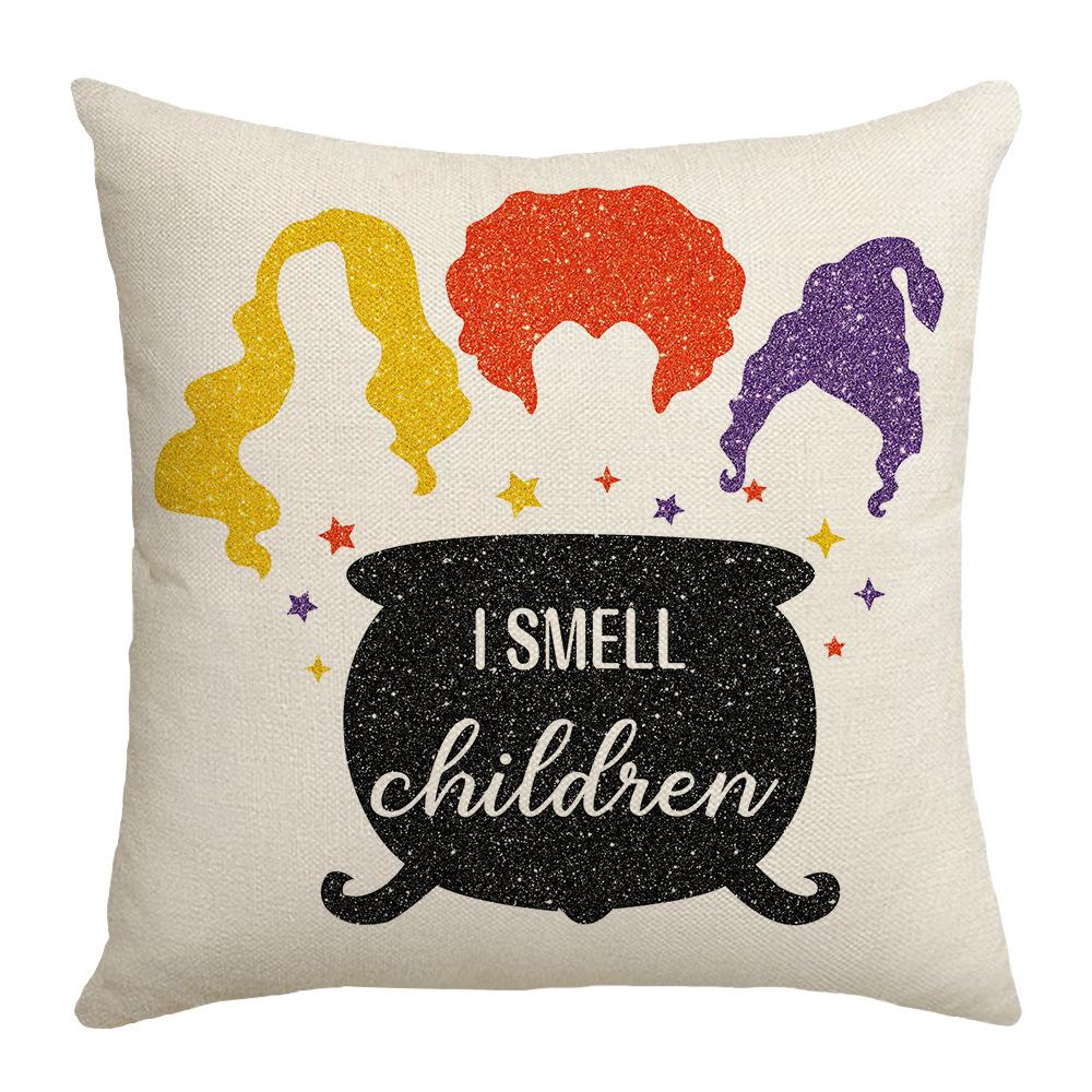 2023 Halloween Decor Cushion Cover Simple Letter Printed Pillow Covers 18x18 Inches Holiday Decorations Linen Black Pillowcase