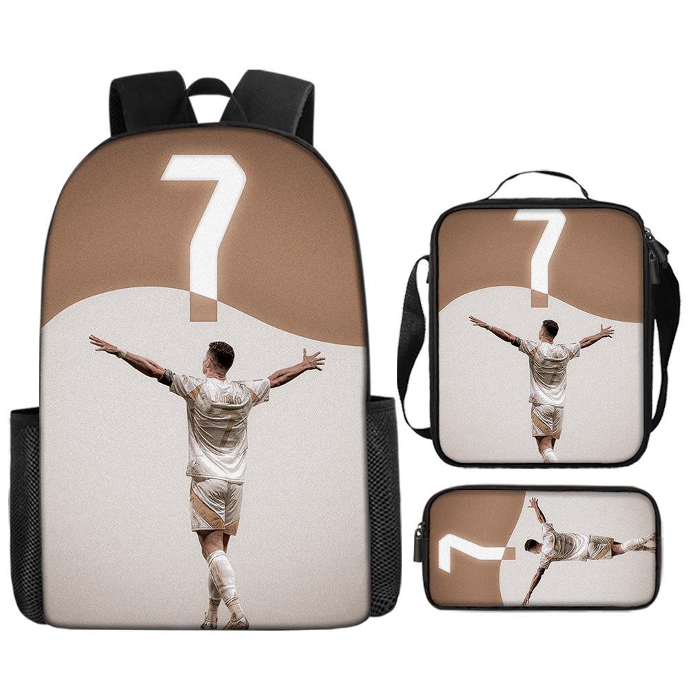 Football Star Printed Backpack Three-Piece Children S Schoolbag Elementary School Student Cartoon Backpack pencil bag