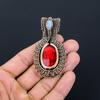 Red Flash Labradorite & Moonstone Gemstone Handmade Pure Copper Wire Wrap Jewelry Pendant