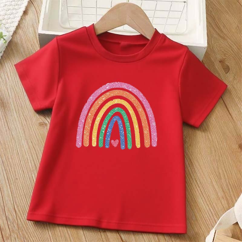Fashion Summer Baby Girl Trend Rainbow Print Pattern Cotton T-Shirt Children's Fashion Casual Cute Cartoon Summer Short Sleeves