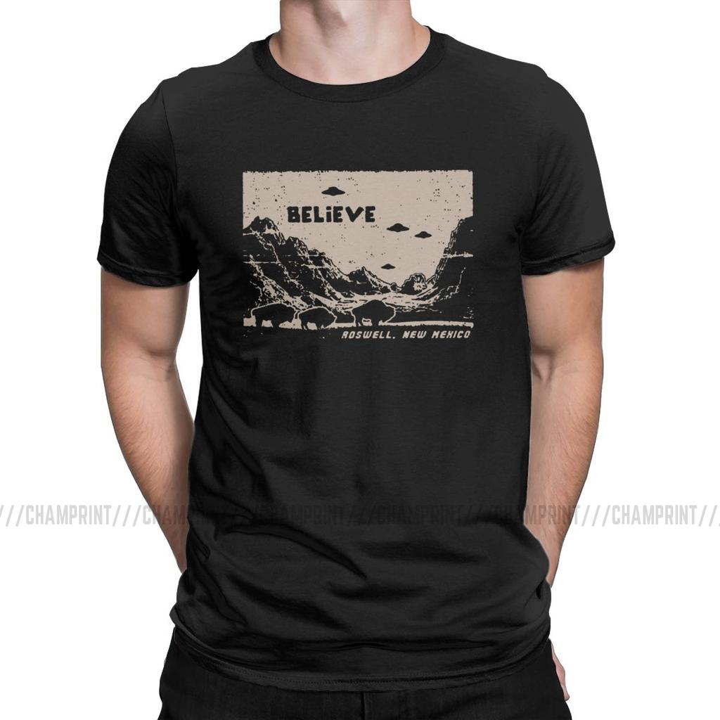 Ufo Flying Saucer T Shirts For Men Pure Cotton Funny T Shirt Round Collar I Want