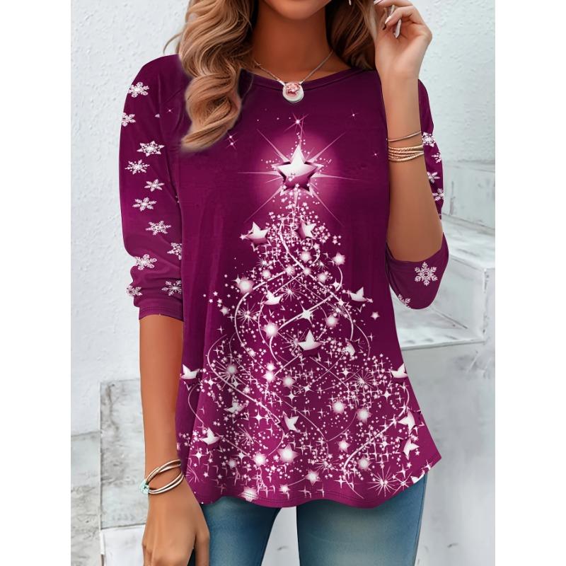 3D Printed Christmas Cute Cat Crew-Neck Long Sleeve T-Shirts Fashion Womens Clothing Casual Y2K Clothes Harajuku Female Clothing