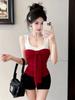 Summer contrasting colors, slim fit and thin inside, sleeveless top with chest pad, French bow lace-up, age-reducing suspender vest