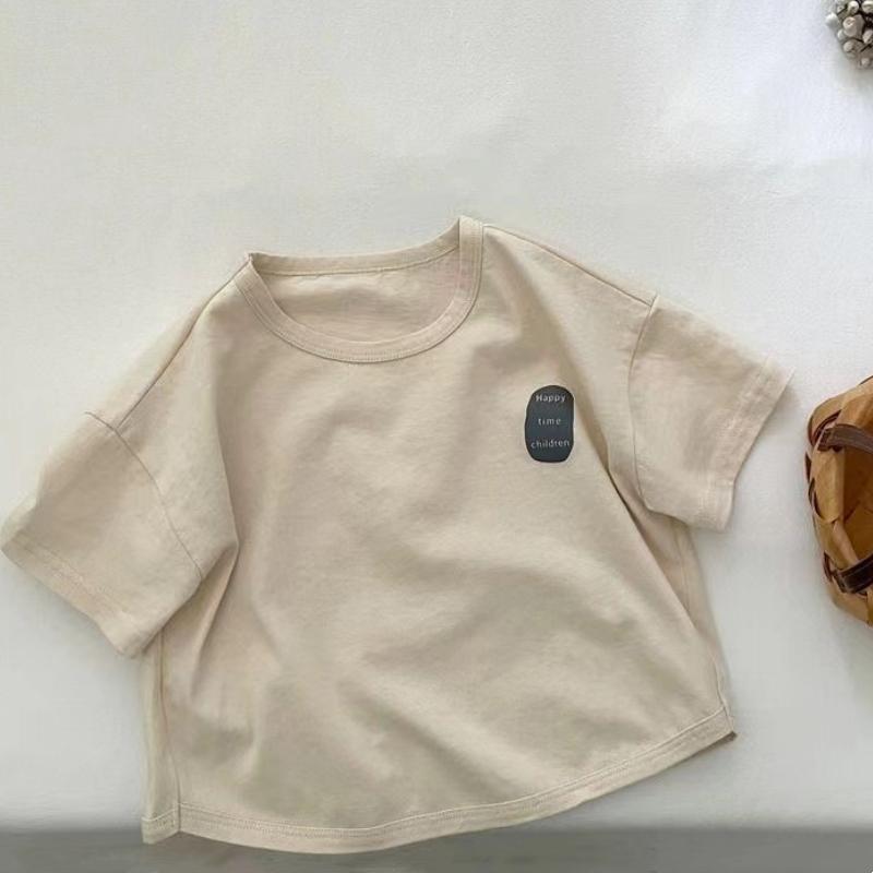 

Дитячі бавовняні повсякденні корейські топи з короткими рукавами з принтом, літній новий стиль для дітей середнього віку, дитячий одяг, футболка 90 бежевий