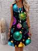 Lässiges Damen Tanktop-Kleid Sommer Ärmellos O-Ausschnitt 3D-Druck Locker A-Linien-Kleid Strand-Westenkleid
