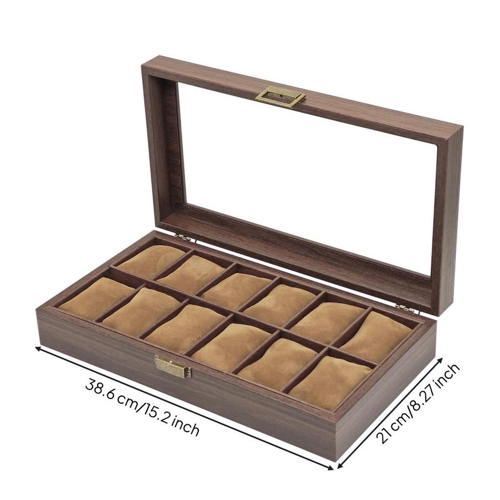 Watch Storage Box Large Capacity 12-Slot Wood-Grain Finish for Dresser